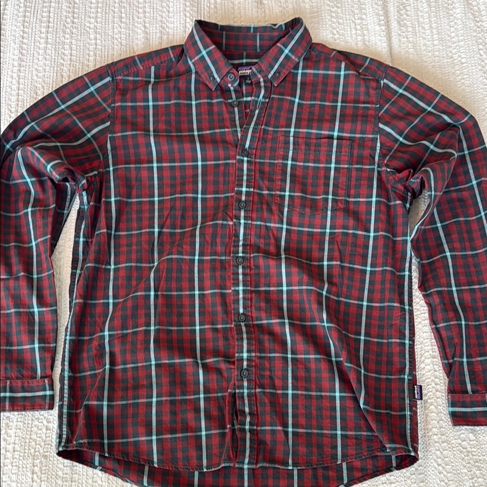 Patagonia Red and Blue Casual Button Down Shirt